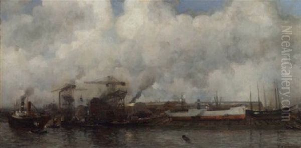 Scheepswerf En Machinefabriek Burgerhout, Rotterdam Oil Painting by Herman Heijenbrock