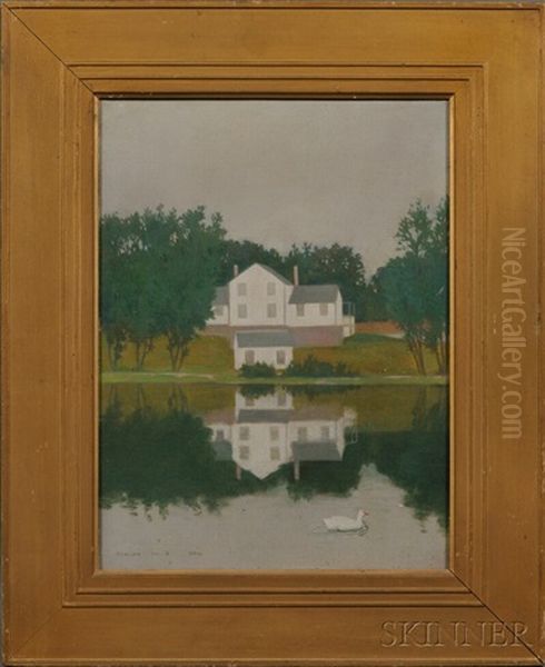 Reflection Of A Home Beside Still Water by Charles Emile Heil