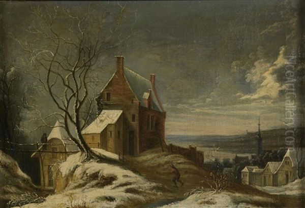 Snow Landscape With The City Of Brussels In The Background Oil Painting by Daniel van Heil