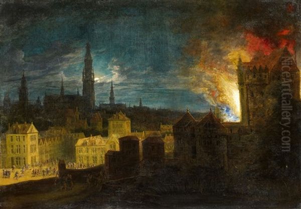 Der Brand Des Antwerpener Rathauses Am 4.11.1576 Oil Painting by Daniel van Heil