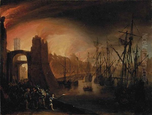 Enee Fuyant L'incendie De Troie Oil Painting by Daniel van Heil