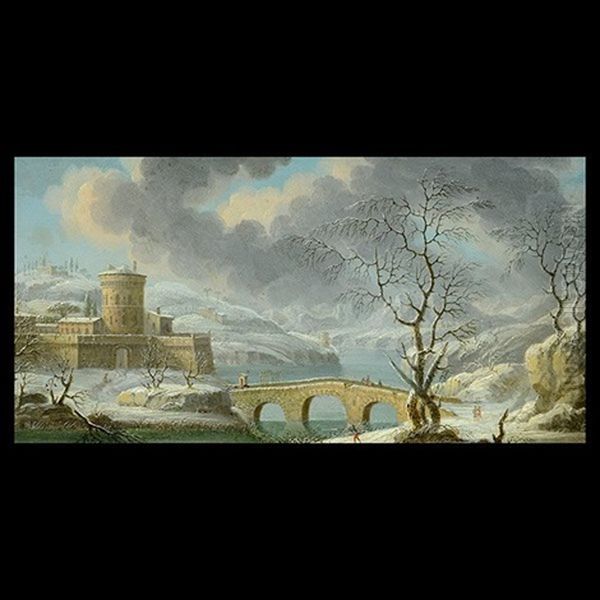 Winter River Landscape With Fortress Oil Painting by Daniel van Heil