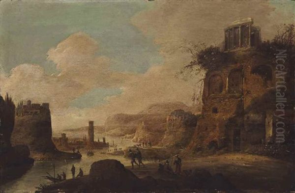 Capriccio With Ruins And A Harbour Oil Painting by Daniel van Heil