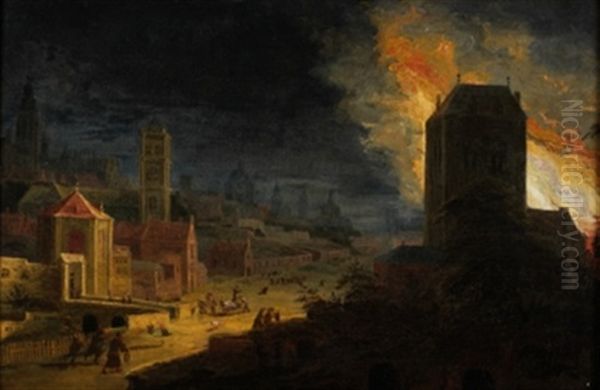 Incendio Nocturno En Una Ciudad Oil Painting by Daniel van Heil