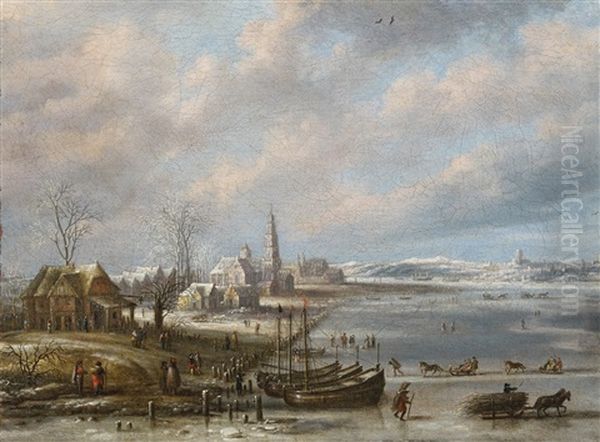 Winterlandscape With Frozen Sea Oil Painting by Daniel van Heil