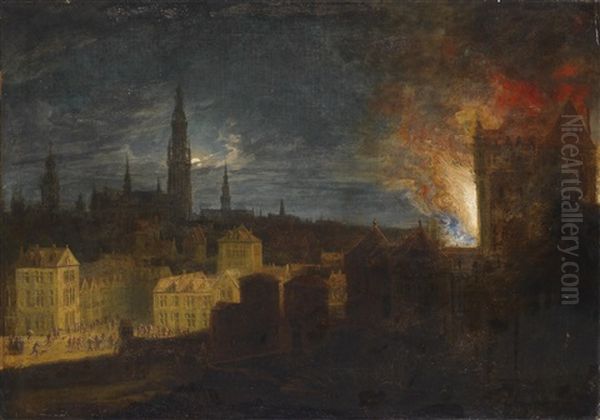 Der Brand Des Antwerpener Rathauses Am 04.11.1576 Oil Painting by Daniel van Heil