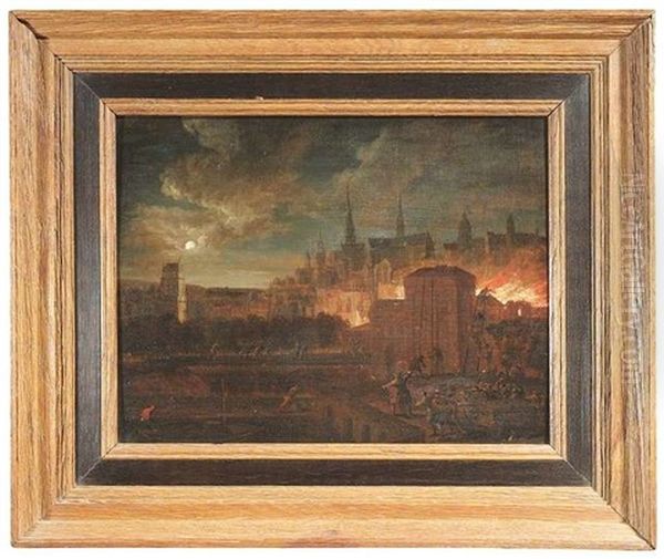 Nachtliche Feuersbrunst Vor Den Toren Einer Stadt Oil Painting by Daniel van Heil