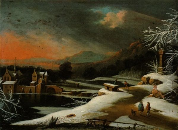 Winterliche Abendlandschaft Oil Painting by Daniel van Heil