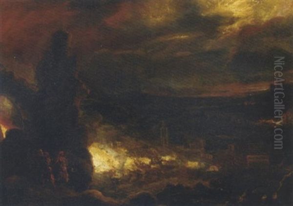 Lot And His Daughters Before The Destruction Of Sodom And Gomorrah Oil Painting by Daniel van Heil