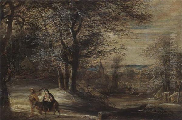 A Winter Landscape With The Flight Into Egypt Oil Painting by Daniel van Heil