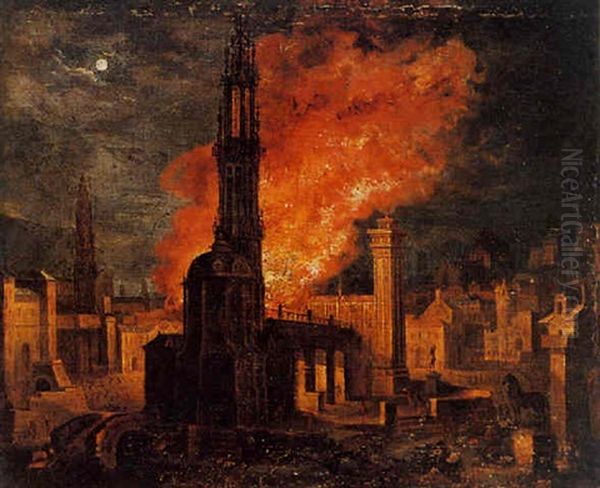 The Burning Of The City Of Troy Oil Painting by Daniel van Heil