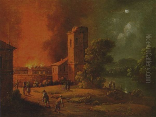 Fire Of Delft Oil Painting by Daniel van Heil