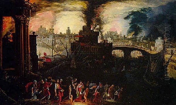 Enee Et Anchise Fuyant L'incendie De Troie Oil Painting by Daniel van Heil