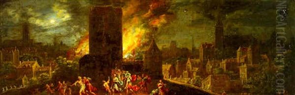 L'incendie De Troie Oil Painting by Daniel van Heil