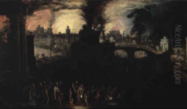 Enee Et Anchise Fuyant L'incendie De Troie Oil Painting by Daniel van Heil