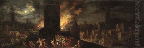 L'incendie De Troie Oil Painting by Daniel van Heil