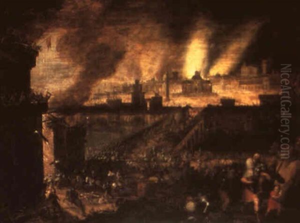 The Fall Of Troy Oil Painting by Daniel van Heil