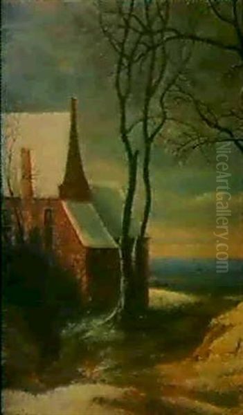 Ein Gutshof In Einer Winterlandschaft Oil Painting by Daniel van Heil