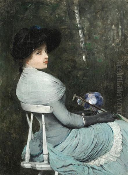 The Blue Dress Oil Painting by Ferdinand Heilbuth