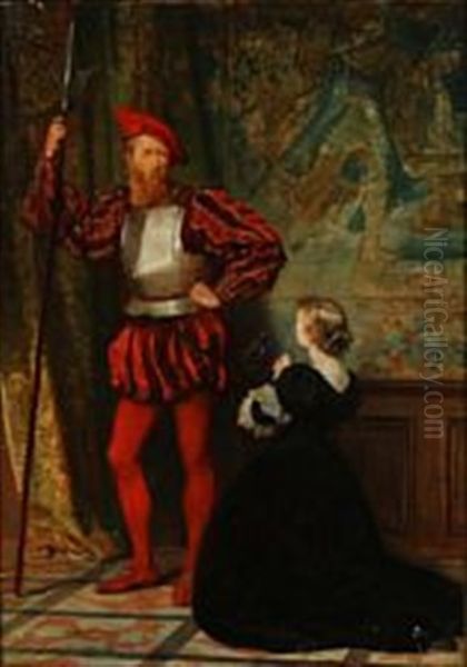 A Kneeling Woman In Front Of A Guard In Armor Oil Painting by Ferdinand Heilbuth