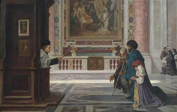 Absolution Von Landleuten In St. Peter In Rom Oil Painting by Ferdinand Heilbuth