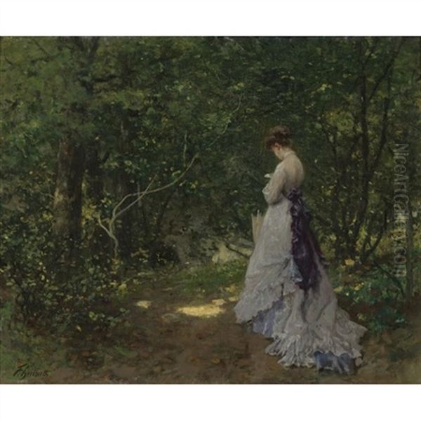 A Woodland Stroll Oil Painting by Ferdinand Heilbuth