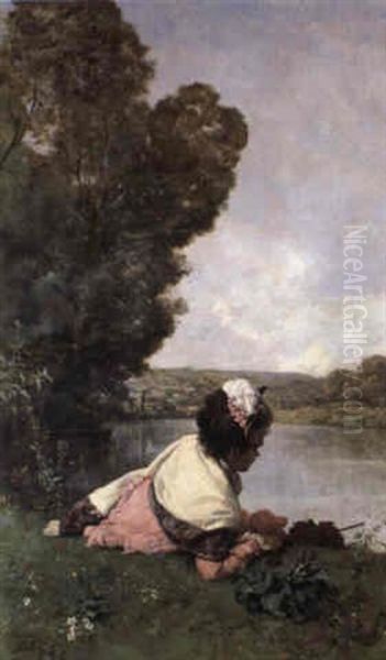 L'apres-midi Au Bord De La Seine Oil Painting by Ferdinand Heilbuth