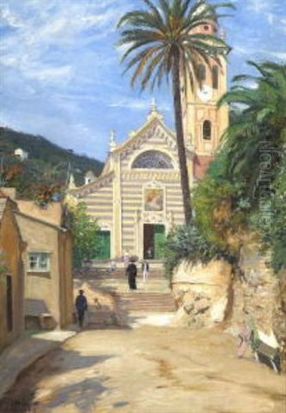 Portofino, Strassenszene Bei S. Giorgio Oil Painting by Ernst Heilemann