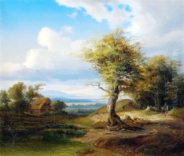 Weite Vorgebirgslandschaft Mit Bauernhaus Oil Painting by Emil Heilmair