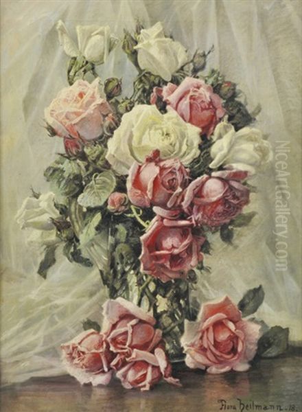 Still Life Roses Oil Painting by Flora Heilmann