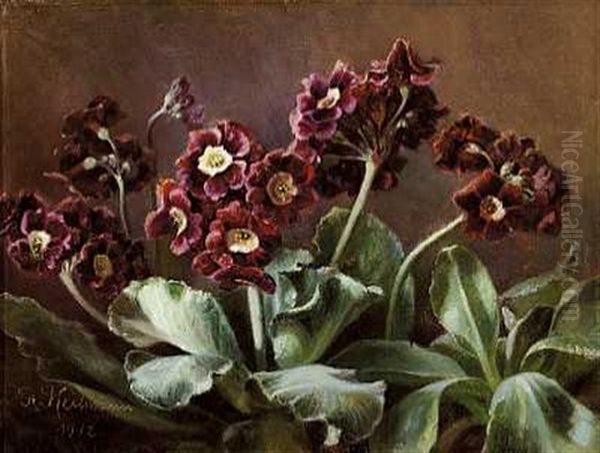 Voksende Lilla Primula Oil Painting by Flora Heilmann