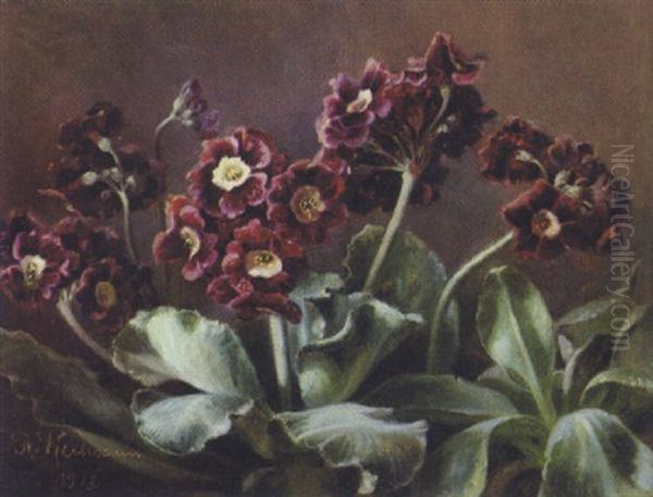 Voksende Lilla Primula I En Potte Oil Painting by Flora Heilmann