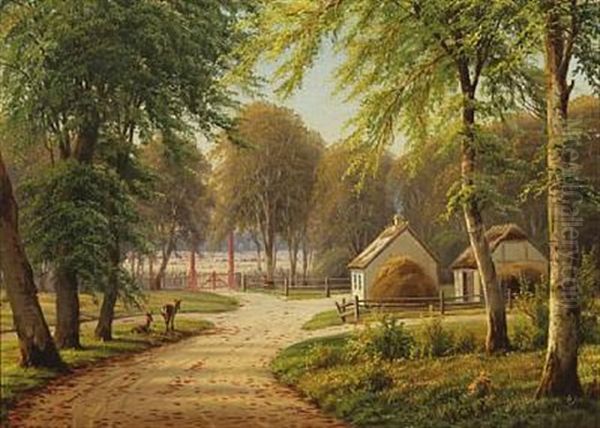 View From Dyrehaven With Gravel Road Oil Painting by Gerhard Heilmann