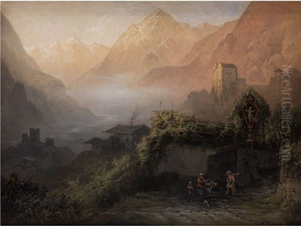 Tiroler Burgansicht Im Gebirge Oil Painting by Karl Heilmayer