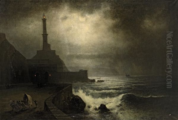 Der Hafen Von Genua Bei Vollmond Oil Painting by Karl Heilmayer