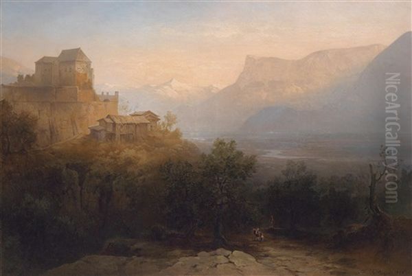 View Of Tyrol Castle Near Meran Oil Painting by Karl Heilmayer