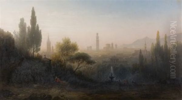 Ein Zypressengarten Bei Verona, Morgenstimmung Oil Painting by Karl Heilmayer