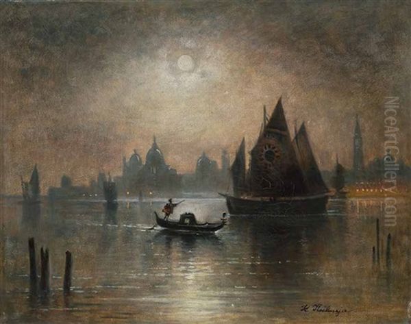 Lagune Von Venedig Bei Mondlicht Oil Painting by Karl Heilmayer