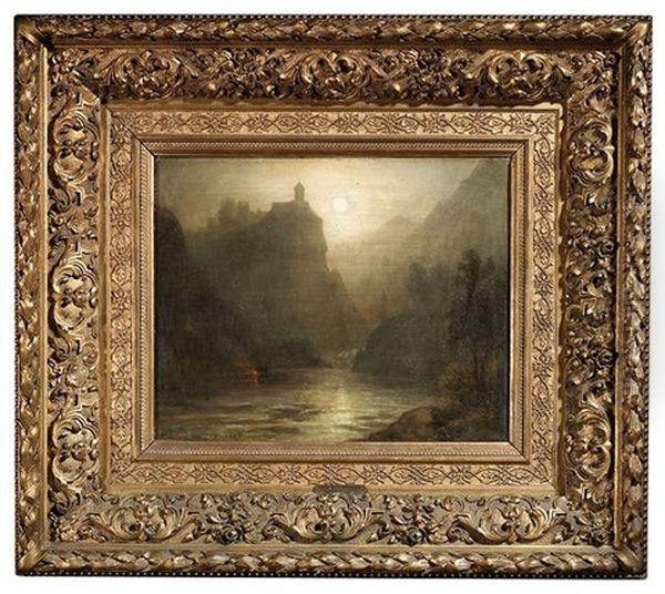 Flusslandschaft Bei Mondschein Oil Painting by Karl Heilmayer