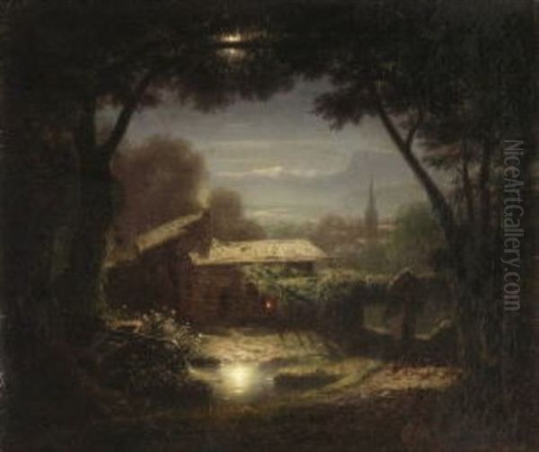 Blick Von Einem Bauernhaus Oil Painting by Karl Heilmayer