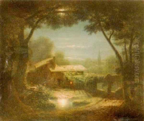 Nachtliche Partie Auf Dem Bauernhof Oil Painting by Karl Heilmayer