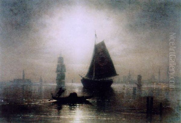 Vollmondnacht In Der Lagune Von Venedig Oil Painting by Karl Heilmayer