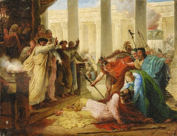 Ptolemy Philopator Struck By Death As He Desecrated The Temple Of Jerusalem Oil Painting by Francois-Joseph Heim