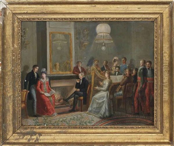 Elegant Figures In An Interior, Playing Music Oil Painting by Francois-Joseph Heim