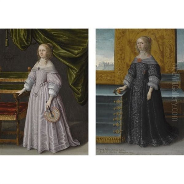 Portrait Of Countess Charlotte Von Hohenloe Shillingsfurst, Wearing A Pink Dress (+ Portrait Of Countess Philippina Sabina Von Hohenloe, Wearing A Black Dress; Pair) Oil Painting by Wolfgang Heimbach