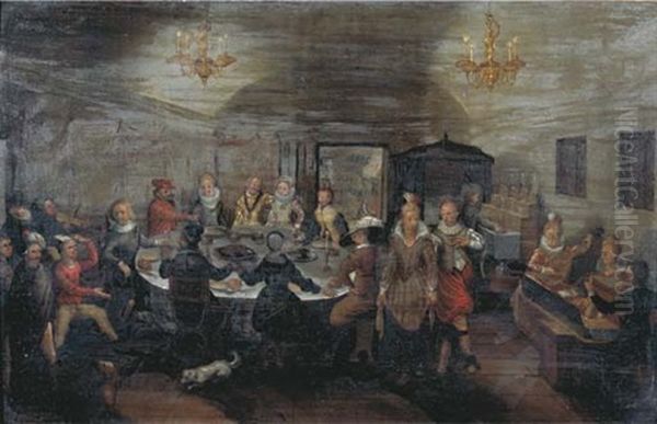 Elegant Company Dancing And Feasting, In A Palace Interior Oil Painting by Wolfgang Heimbach