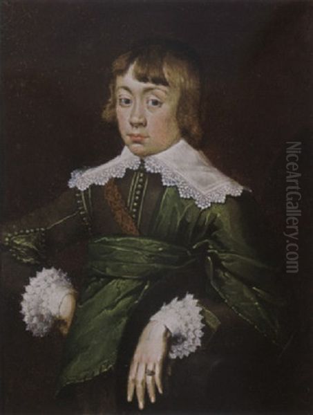 A Portrait Of A Young Gentleman (georg Philipp, Freiherr Von Meisselen?) Wearing A Grey-green Coat Oil Painting by Wolfgang Heimbach