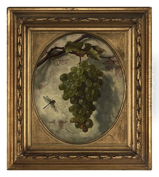 Grapes On The Vine And A Dragonfly Oil Painting by Friedrich Heimerdinger