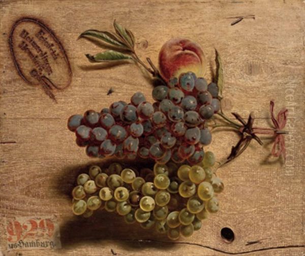 Trompe-l'oeil - Weintrauben Und Pfirsich Oil Painting by Friedrich Heimerdinger