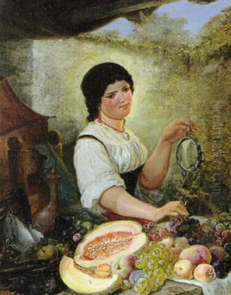 Frugtsflgersken Oil Painting by Friedrich Heimerdinger